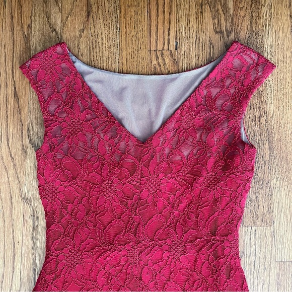 Ralph Lauren Red Lace Dress V Neck Back - Picture 3 of 15